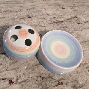 Vintage Sonet Soap Dish & Toothbrush Holder Glory Of Pastels Office Desk Ceramic